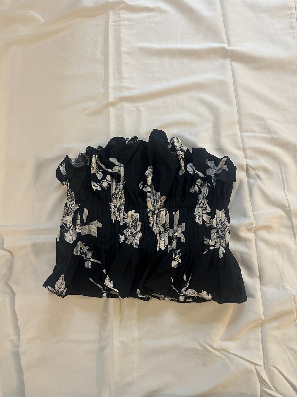 White House Black Market Black & White Floral Smocked Tube Top